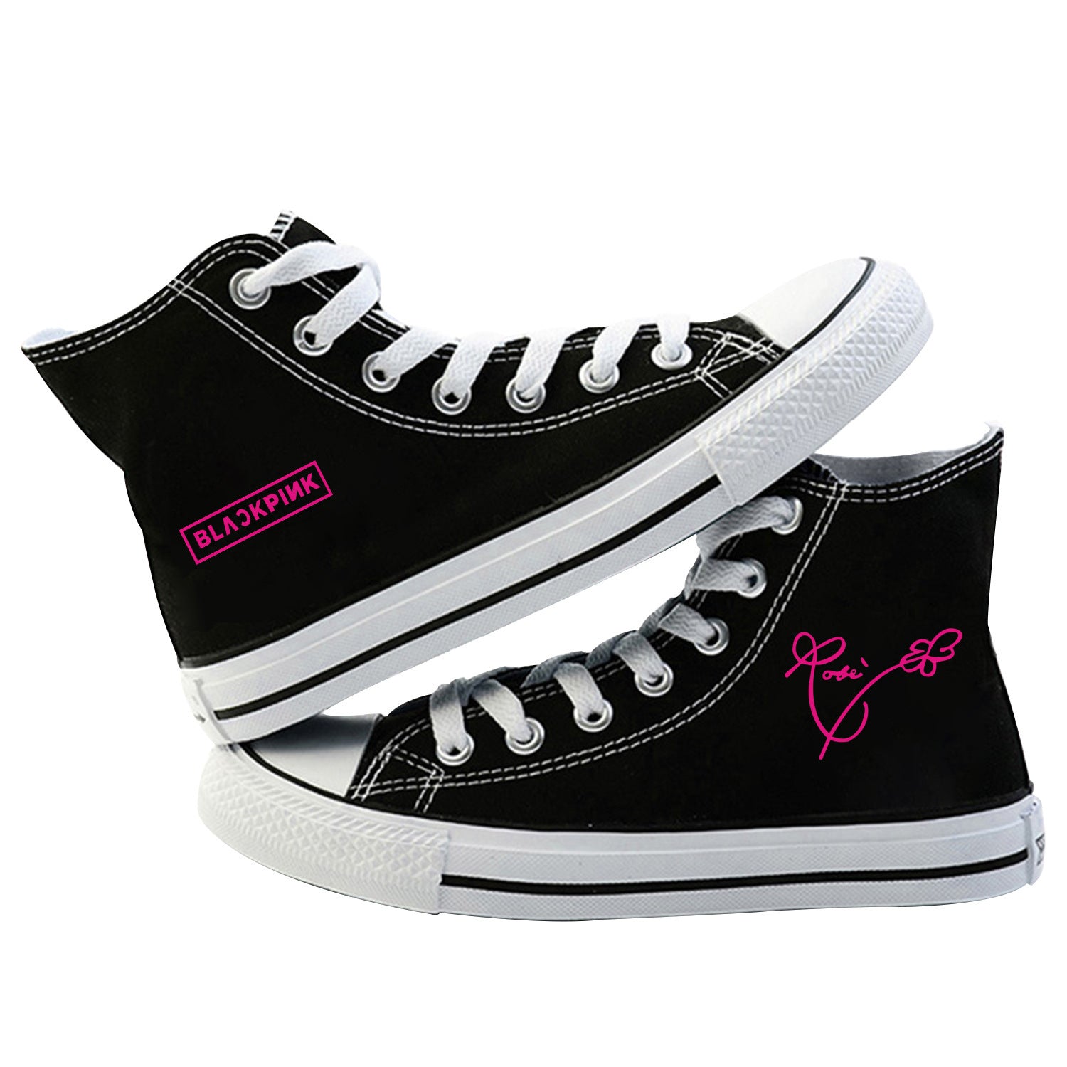 Blackpink Canvas Shoes For Women Causal Wear High Heel Lace Up
