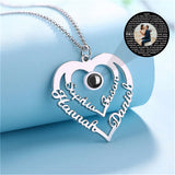 Personalized Heart Necklace with 4 Names & Custom Photo Projector Necklace