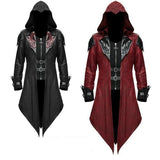 Mens Gothic Hooded Jacket Coat Red Black Diesel Punk Assassin Creed Cosplay Costume Cardigans Coat