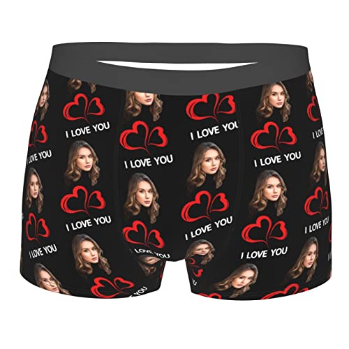 Custom Face Print Photo Boxer Briefs, Personalized Photo i love you Boxers Men's Underwear