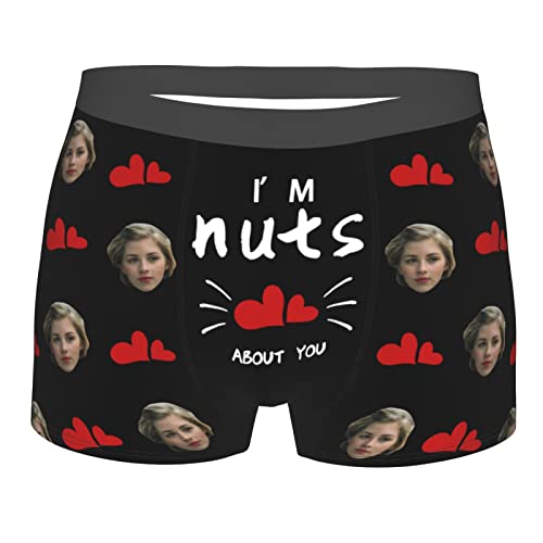 Custom Face Boxer Briefs, Personalized Face Men's Underwear Face Print Photo i'm nuts about you Men Boyfriend