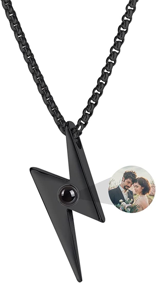 Personalized Photo Projection Necklace Engraved Picture Lightning Shape Necklace Pendant I Love You Necklace 100 Languages