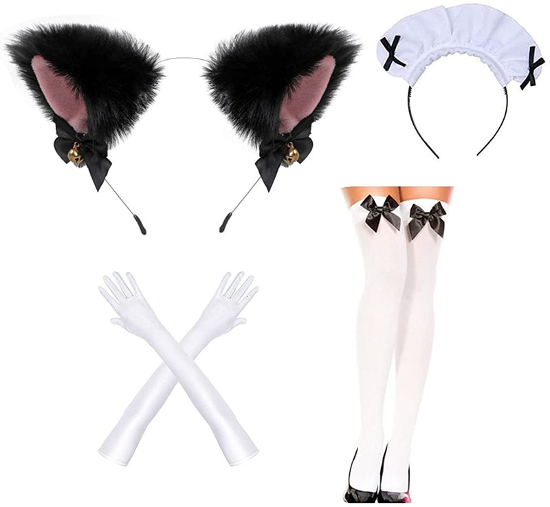 Japanese Anime Sissy Maid Dress Cosplay Sweet Classic Lolita Fancy Apron Maid Dress with Socks Gloves Set