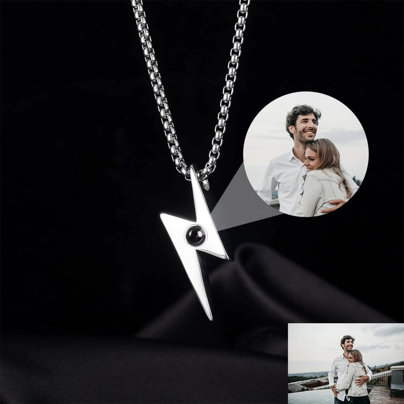 Personalized Photo Projection Necklace Engraved Picture Lightning Shape Necklace Pendant I Love You Necklace 100 Languages