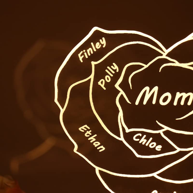 Personalized Heart Shaped Rose Light Glowing Custom Name Acrylic Lamp Desk Night Light Wooden Base Led Desk Decorative Lamp Gift for Mother's Day