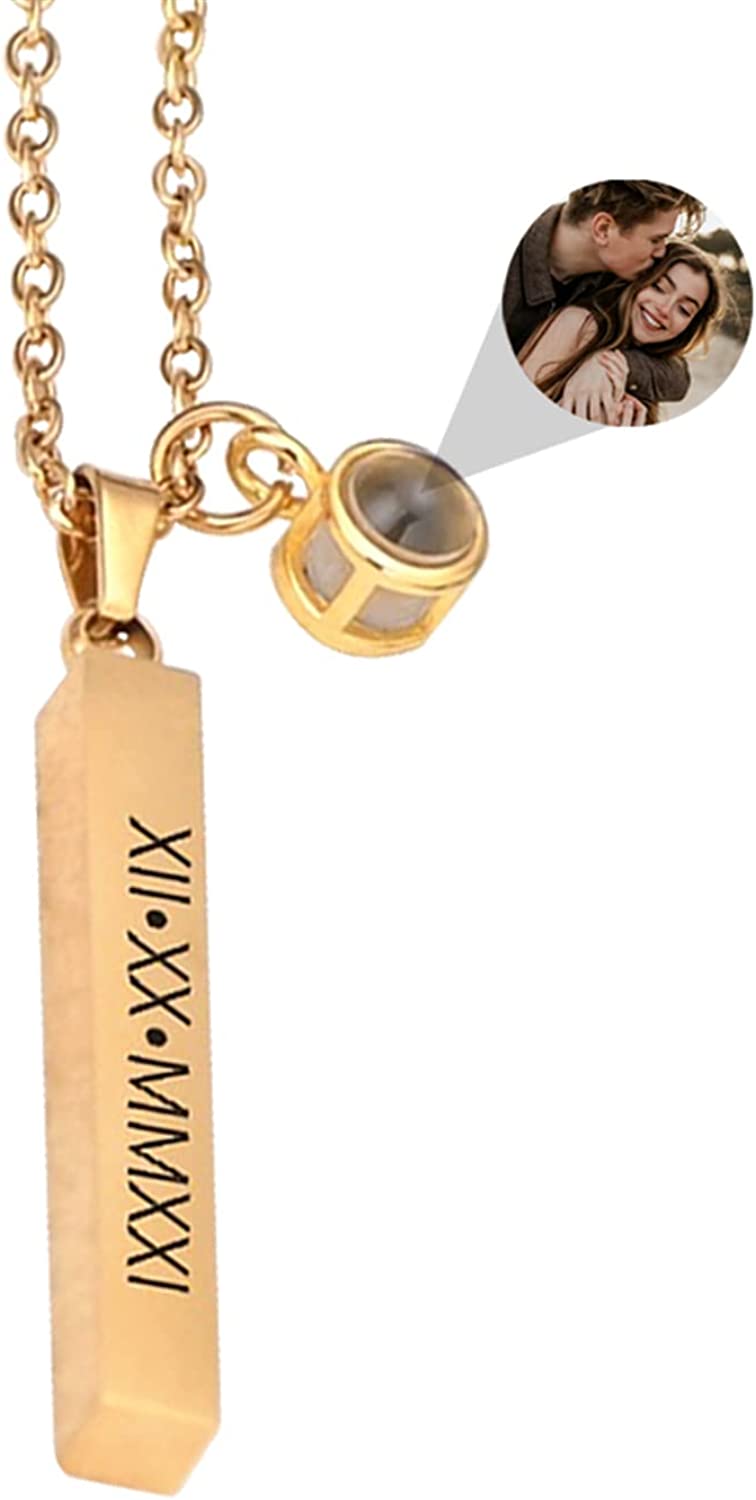 Personalized vertical bar Bar Photo Projection Necklace for Men Women Text Picture Necklace