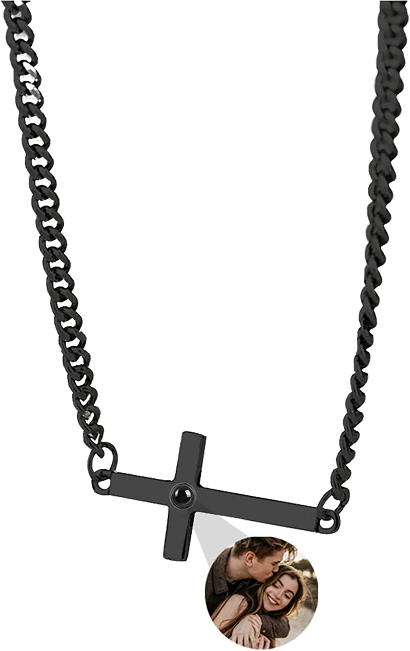 Custom Cross Photo Necklace for Men Women Personalized Picture Projection Necklace I Love You in 100 Languages for Birthday
