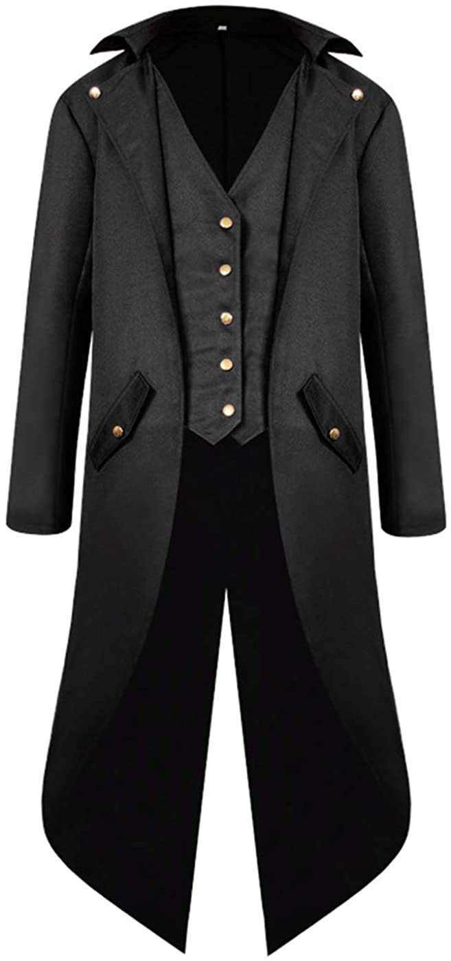 Boys Medieval Tailcoat Jacket Halloween Costumes, Gothic Steampunk Vintage Victorian Frock High Collar Uniform Coat