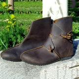 Men's Vintage Leather Viking Boots Medieval Short Boots Renaissance Retro Flat Gladiator Boots Mens Stage Reenactment Shoes Cosplay Pirate Boots