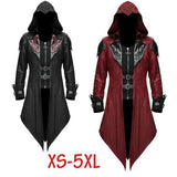 Mens Gothic Hooded Jacket Coat Red Black Diesel Punk Assassin Creed Cosplay Costume Cardigans Coat