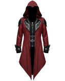 Mens Gothic Hooded Jacket Coat Red Black Diesel Punk Assassin Creed Cosplay Costume Cardigans Coat