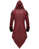 Mens Gothic Hooded Jacket Coat Red Black Diesel Punk Assassin Creed Cosplay Costume Cardigans Coat