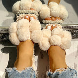 Fashion Women Villus Fluffy Casual Flat Sandals