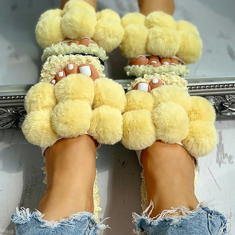 Villus fluffy outlet casual flat sandals