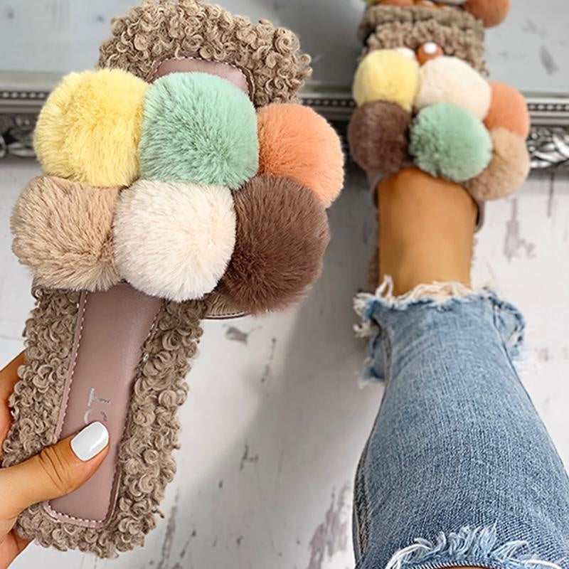 Fashion Women Villus Fluffy Casual Flat Sandals