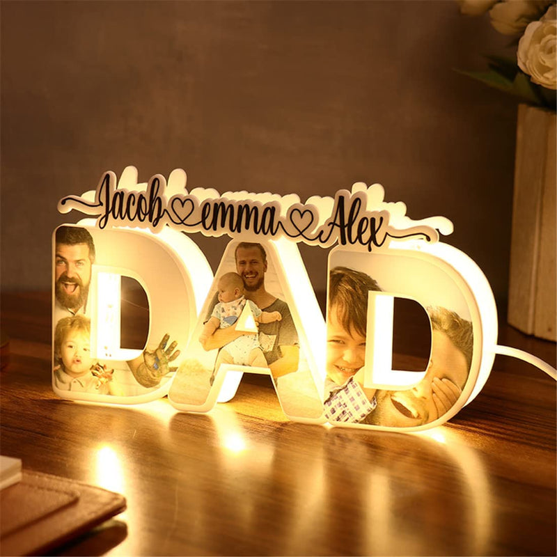Personalized DAD Name Lamp Personalized DAD Photo Name Light  Custom Photo Acrylic Lamp