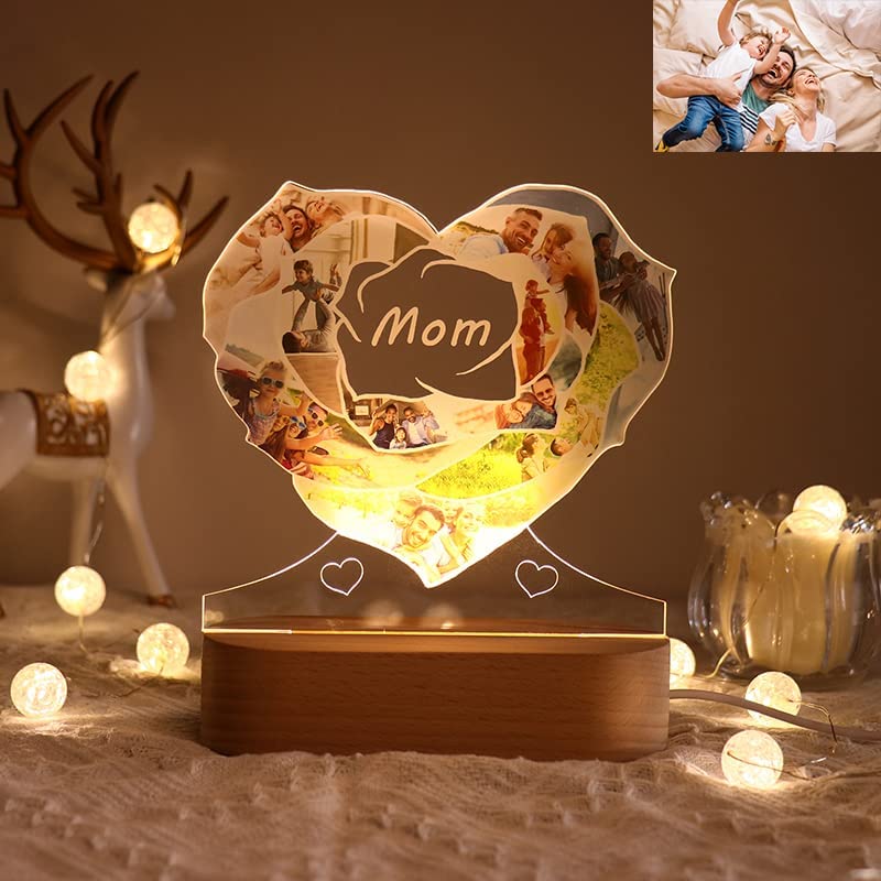 Custom Photo Acrylic Lights Heart Shaped Rose Lights Led Glowing Photo Frames Desktop Decorations Romantic Gifts