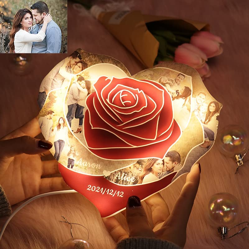 Custom Heart Rose Photo Lights Custom Photo Rose Lamp Customized Acrylic Night Light