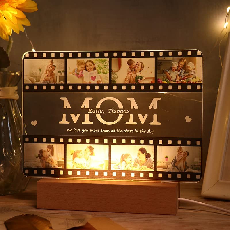 Custom MOM Photo Acrylic Light Design Text Desktop Night Light Glowing Photo Frame Gift for Mom