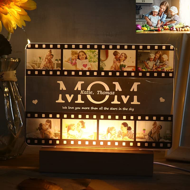 Custom MOM Photo Acrylic Light Design Text Desktop Night Light Glowing Photo Frame Gift for Mom