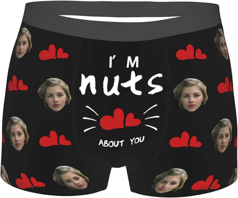 Custom Face Boxer Briefs, Personalized Face Men's Underwear Face Print Photo i'm nuts about you Men Boyfriend