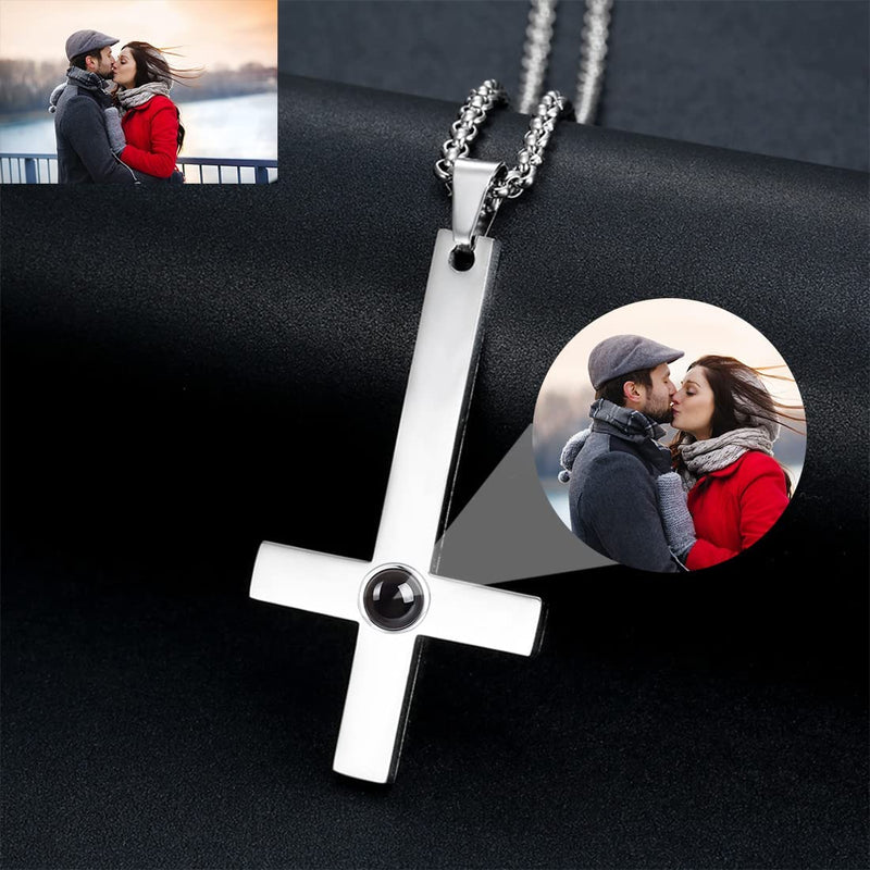 Personalized Photo Projection Necklace Engraved Picture Cross Necklace Pendant I Love You Necklace 100 Languages Custom Jewelry Gifts for Man Women