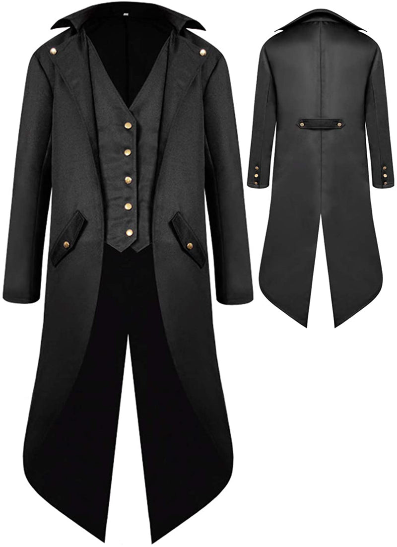 Boys Medieval Tailcoat Jacket Halloween Costumes, Gothic Steampunk Vintage Victorian Frock High Collar Uniform Coat