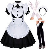 Japanese Anime Sissy Maid Dress Cosplay Sweet Classic Lolita Fancy Apron Maid Dress with Socks Gloves Set
