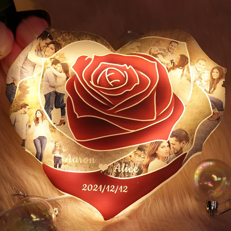 Custom Heart Rose Photo Lights Custom Photo Rose Lamp Customized Acrylic Night Light