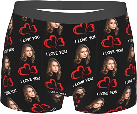 Custom Face Print Photo Boxer Briefs, Personalized Photo i love you Boxers Men's Underwear