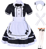 Japanese Anime Sissy Maid Dress Cosplay Sweet Classic Lolita Fancy Apron Maid Dress with Socks Gloves Set