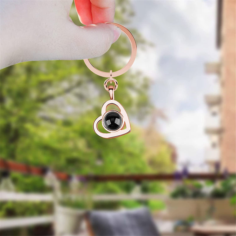 Custom Heart Pendant Photo Keychain Custom Picture Projection Keychain I Love You in 100 Languages Keyring