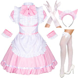 Japanese Anime Sissy Maid Dress Cosplay Sweet Classic Lolita Fancy Apron Maid Dress with Socks Gloves Set