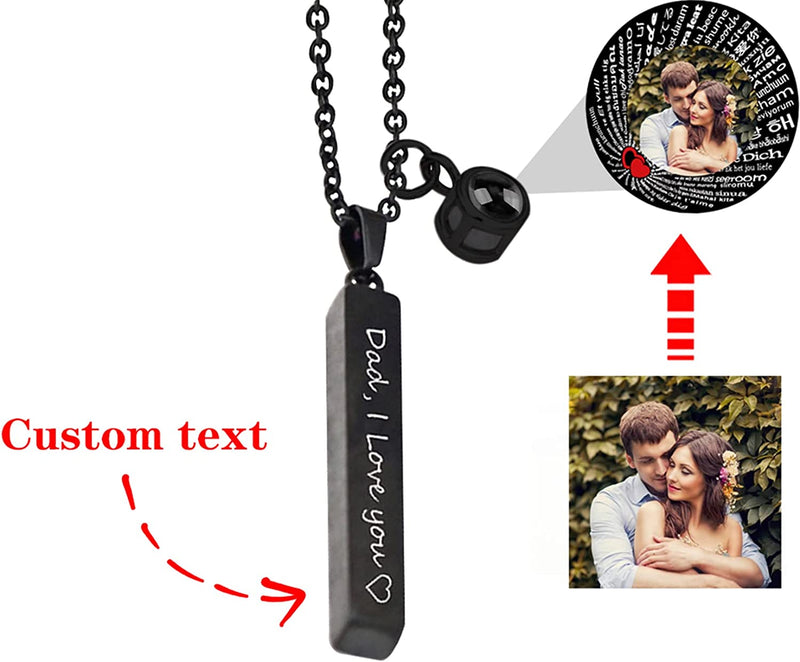 Personalized vertical bar Bar Photo Projection Necklace for Men Women Text Picture Necklace