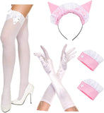 Japanese Anime Sissy Maid Dress Cosplay Sweet Classic Lolita Fancy Apron Maid Dress with Socks Gloves Set
