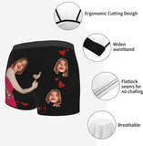 Customized Front Face Love Hug Boxer Shorts Custom Face Boxer Briefs, Multi Girlfriend Face Print Photo Lingerie Shorts Men Boyfriend