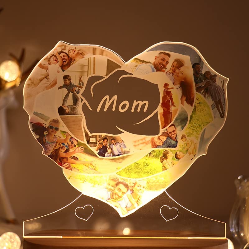 Custom Photo Acrylic Lights Heart Shaped Rose Lights Led Glowing Photo Frames Desktop Decorations Romantic Gifts