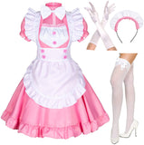 Japanese Anime Sissy Maid Dress Cosplay Sweet Classic Lolita Fancy Apron Maid Dress with Socks Gloves Set