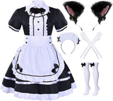 Japanese Anime Sissy Maid Dress Cosplay Sweet Classic Lolita Fancy Apron Maid Dress with Socks Gloves Set