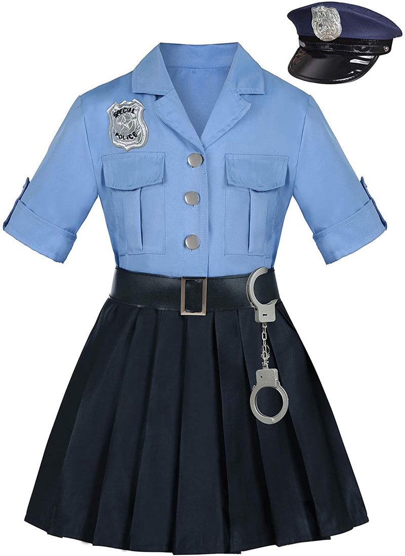 Girls Police Officer Uniform Cop Costume Halloween Dress Up