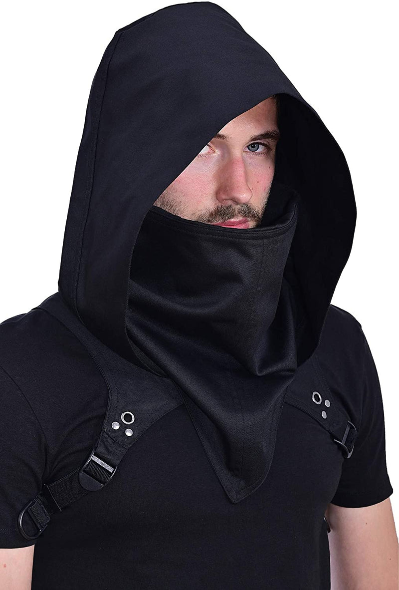Cyberpunk Rogue Cowl Hood Scarf, Unisex Neck Warmer Costume Hooded Cape Hat and Outdoor Daily Wear