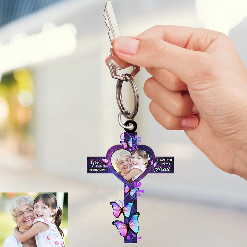 Personalized Butterfly Cross Keychain Charm Customized Photo Text Memorial Keyring Forever In My Heart Memory Gifts