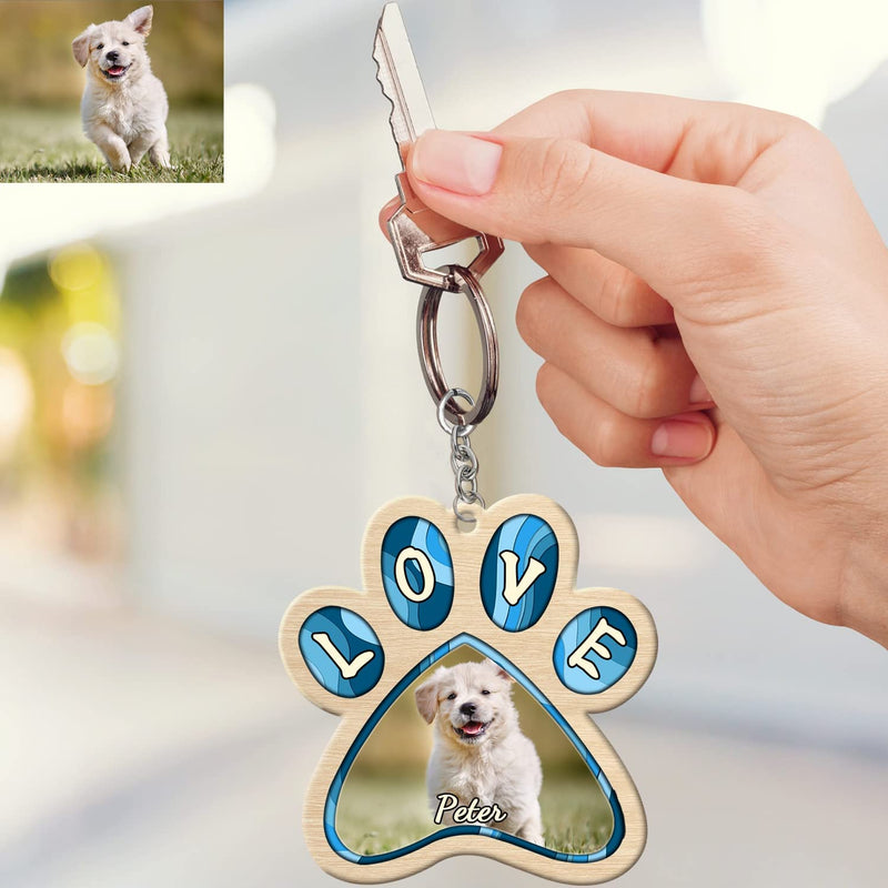 Custom Photo dog footprints Keychain Charm Customized Photo Memorial Keyring Forever In My Heart Memory Gifts