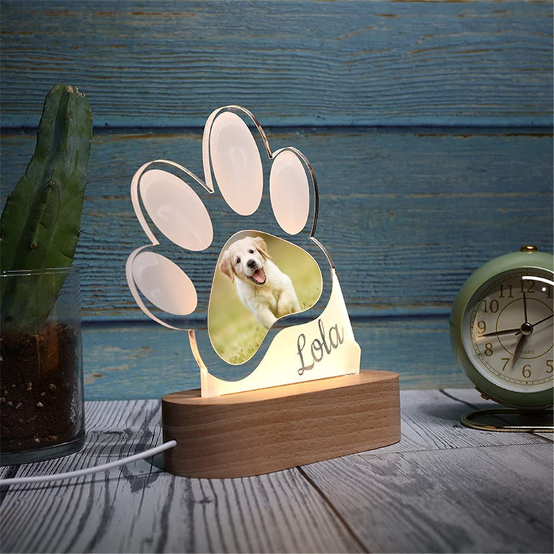 Paw Print Custom Night Light, Personalized Custom pet cat and Dog Photos, Acrylic Night Light