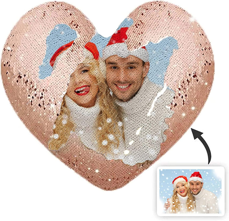 Custom Photo Heart Shape Sequin Pillow Custom Sequin Magic Pillow