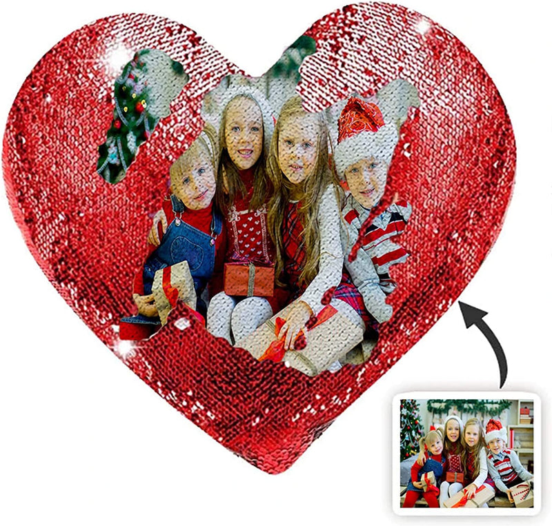 Custom Photo Heart Shape Sequin Pillow Custom Sequin Magic Pillow
