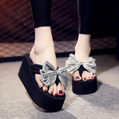 Bow Summer Woman Shoes Platform slippers Wedge Beach Flip Flops High Heel Slippers For Women Brand Super high Ladies Shoes 4504