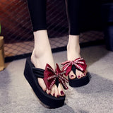 Bow Summer Woman Shoes Platform slippers Wedge Beach Flip Flops High Heel Slippers For Women Brand Super high Ladies Shoes 4504