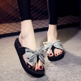 Bow Summer Woman Shoes Platform slippers Wedge Beach Flip Flops High Heel Slippers For Women Brand Super high Ladies Shoes 4504