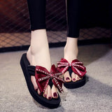 Bow Summer Woman Shoes Platform slippers Wedge Beach Flip Flops High Heel Slippers For Women Brand Super high Ladies Shoes 4504